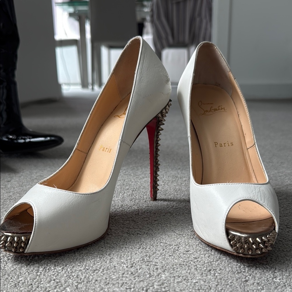 Christian Louboutin White Peep-Toe Heels